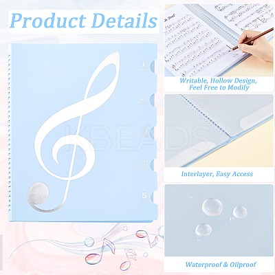 1Pc Plastic Piano Sheet Folder with 5 Sheets Paper Self-Adhesive Stickers AJEW-GF0009-44B-1