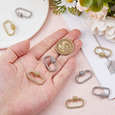 8Pcs 2 Colors Brass Screw Carabiner Lock Charms KK-HS0015-09-1