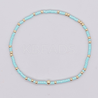 Bohemian Style Rainbow Glass & Brass Beaded Handmade Fashion Women's Bracelet QD2599-14-1