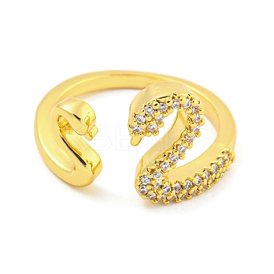 304 Stainless Steel Cubic Zirconia Open Cuff Ring for Women RJEW-S406-05G-03-1