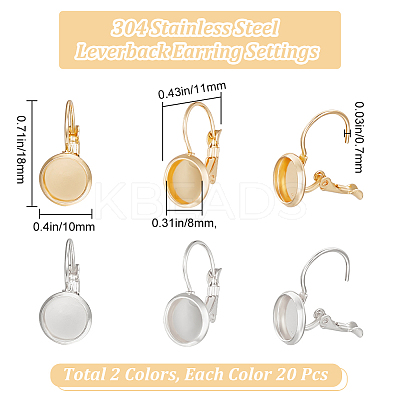 40Pcs 2 Colors 304 Stainless Steel Leverback Earring Settings STAS-BBC0003-73-1