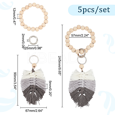 5Pcs Natural Wood Beads Stretch Bracelets Keychains KEYC-PH01429-1
