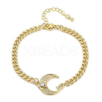 Brass Micro Pave Clear Cubic Zirconia Charm Bracelets LS-BJEW-M050-01G-02-1
