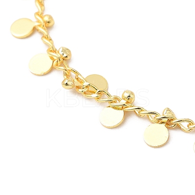 Brass Flat Round Charms Chain Bracelets for Women BJEW-G672-04G-1