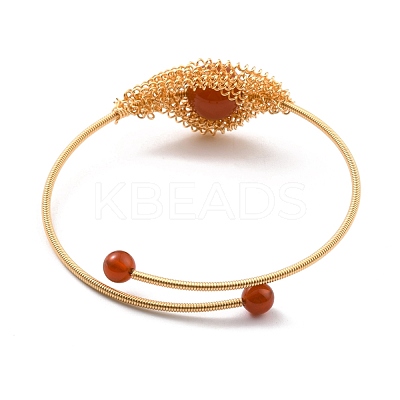 Rhombus with Natural Red Agate Cuff Bangle BJEW-A122-01-1