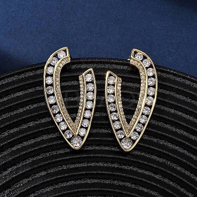 Brass Micro Pave Clear Cubic Zirconia V-Shaped Stud Earrings EJEW-D332-01G-1