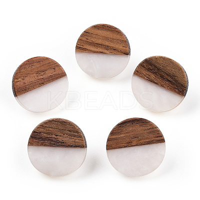 Resin & Walnut Wood Flat Round Stud Earrings with 304 Stainless Steel Pin for Women EJEW-TADZ001-02B-1