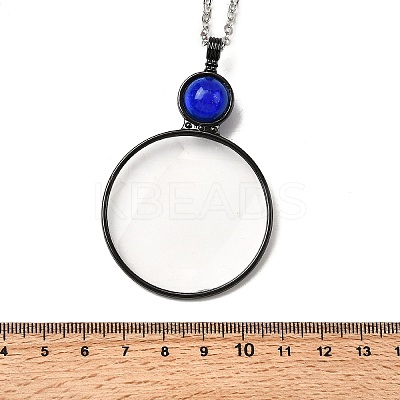 Flat Round Glass Magnifying Pendant Necklace for Women NJEW-K125-01B-04-1