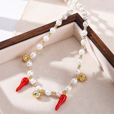 Brass Micro Pave Clear Cubic Zirconia Beaded Necklaces NJEW-Z059-04G-01-1
