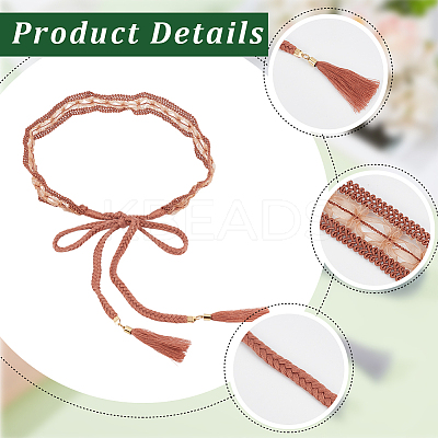 1Pc Cotton and Linen Flower Lace Tassel Waist Belly Belts AJEW-GF0012-32B-1