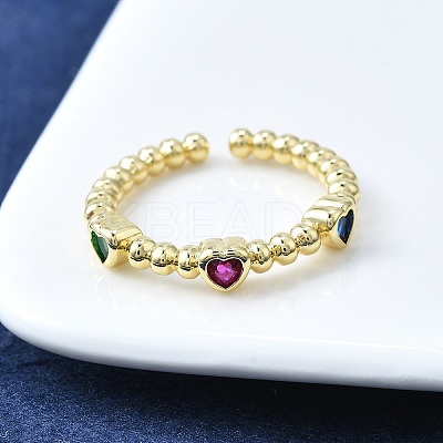 Brass Micro Pave Cubic Zirconia Open Cuff Rings for Women RJEW-F179-01G-1
