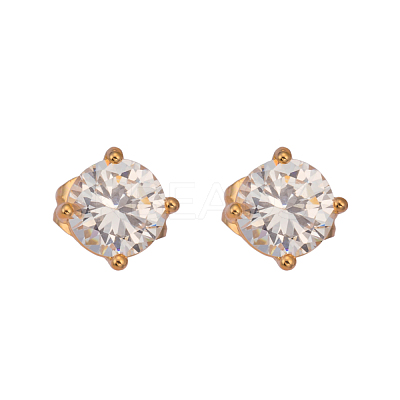 Real 18K Gold Plated Adorable Design Brass Cubic Zirconia Stud Earrings EJEW-EE0001-171B-1