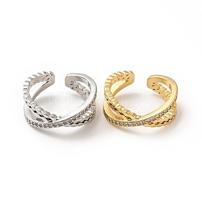 Clear Cubic Zirconia Criss Cross Open Cuff Ring RJEW-I087-06-1