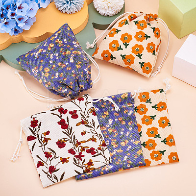 6Pcs 3 Colors Flower Printed Polyester Storage Bags ABAG-TA0001-24-1