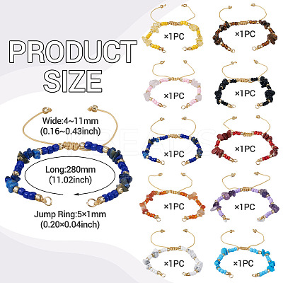 10Pcs 10 Styles Natural & Synthetic Mixed Stone Chip & Glass Seed Beaded Braided Bracelet Making AJEW-TA00055-1