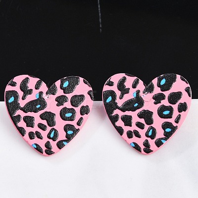 Heart Acrylic Printed Stud Earrings for Women EJEW-G418-01C-1