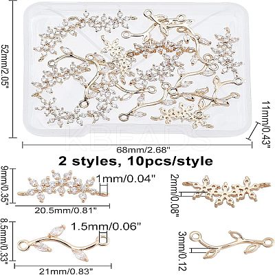20Ppcs 2 Style Brass Micro Pave Clear Cubic Zirconia Links Connectors KK-CA0002-93-1