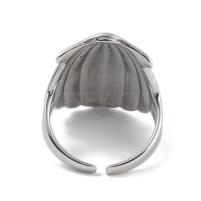 304 Stainless Steel Shell Shape Open Cuff Ring for Women RJEW-Z037-01P-1