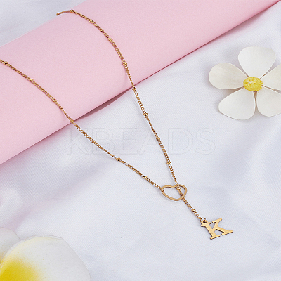 1Pc Letter & Heart Stainless Steel Lariat Necklaces for Women NJEW-LP0002-87G-K-1