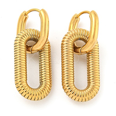 Grooved Oval 304 Stainless Steel Huggie Hoop Dangle Earrings for Women LS-EJEW-G392-01G-1