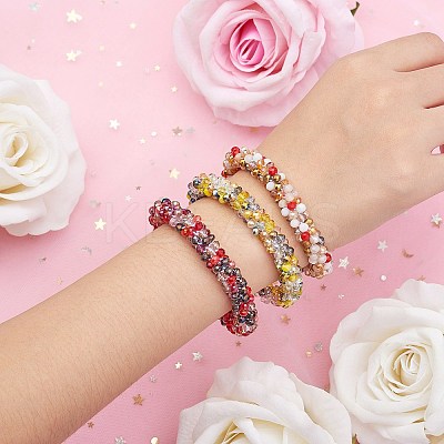 6Pcs 6 Colors Glass Beaded Crochet Stretch Bracelets Set BJEW-SZ0002-47-1