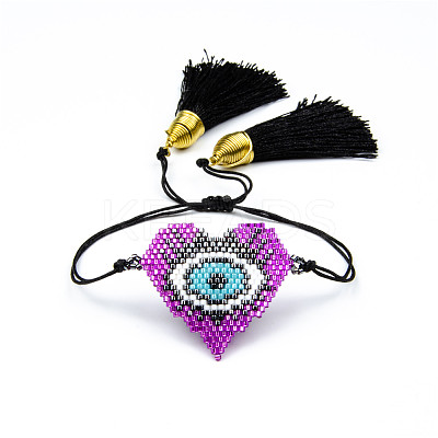 Glass Seed Braided Bead Bracelet with Double Tassel BJEW-A121-26A-1