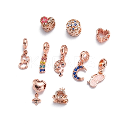 10Pcs 10 Styles Alloy Rhinestone European Dangle Large Hole Beads and Pendants MPDL-FS0001-01RG-1