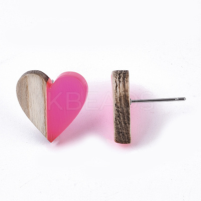 Transparent Resin & Wood Stud Earrings LS-EJEW-N017-002A-D06-1