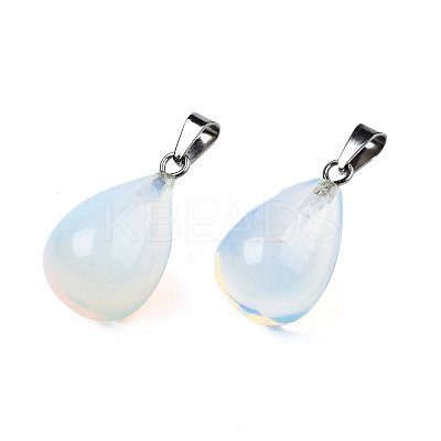 Opalite Stone Pendants with Platinum Plated Iron Findings G-R252-08-1