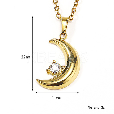 Retro Stainless Steel Clear Cubic Zirconia Moon Pendant Cable Chain Necklaces for Women MU9051-1-1