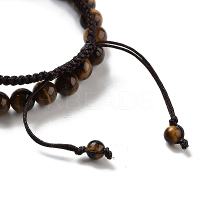 Natural Tiger Eye Round Beaded Stretch Bracelets & Braided Bead Bracelets BJEW-K251-04C-1