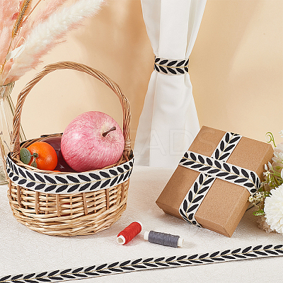 3 Yards Polyester Leaf Jacquard Ribbons SRIB-WH20020-020C-1