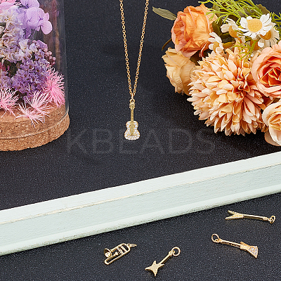 5pcs 5 style Rack Plating Brass Micro Pave Clear Cubic Zirconia Musical Instrument Pendants KK-BBC0012-92-1