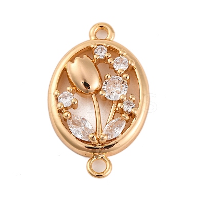 Brass Pave Clear Cubic Zirconia Connector Charms KK-Z066-10G-1