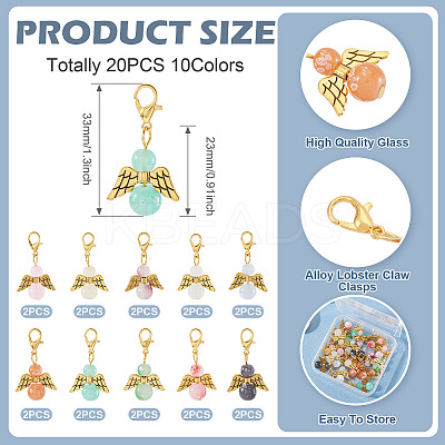 20Pcs 10 Colors Glass Bead with Alloy Pendant Decorations HJEW-TAC0110-1