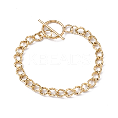 Ion Plating(IP) 304 Stainless Steel Curb Chain Bracelet with Toggle Clasp for Women BJEW-E017-01G-1