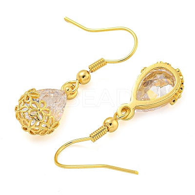 Rack Plating Brass Clear Cubic Zirconia Teardrop Dangle Earrings EJEW-T021-05G-1