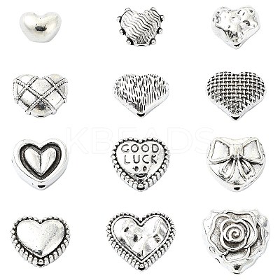 60Pcs 12 Styles Tibetan Style Alloy Beads FIND-CJ0002-28B-1