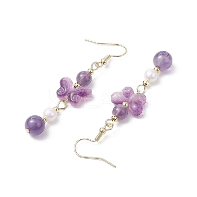 Natural Amethyst Butterfly Dangle Earrings EJEW-JE06317-03-1