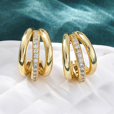Triple C-Shaped Brass Micro Pave Clear Cubic Zirconia Stud Earrings EJEW-R025-11G-1