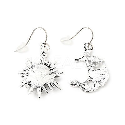 Resin Beaded Moon and Sun Asymmetrical Earrings EJEW-C036-01E-1