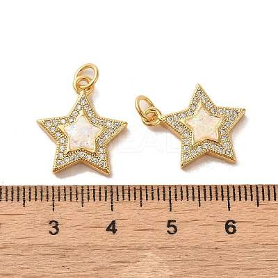 Brass Micro Pave Cubic Zirconia with Synthetic Opal Pendants KK-D096-13G-1
