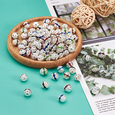 200Pcs 10 Colors Alloy Rhinestone Beads FIND-CW0001-09-1