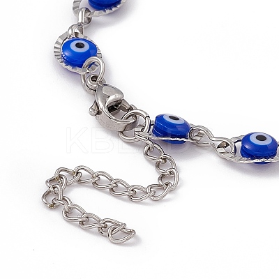 304 Stainless Steel Horse Eye Link Chain Bracelet with Resin Evil Eye Beaded for Women BJEW-F439-01P-02-1
