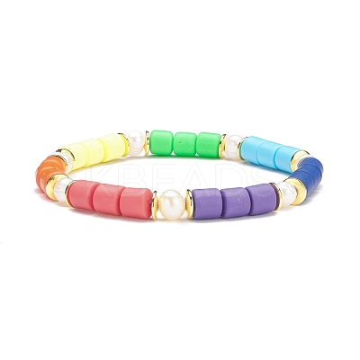 Handmade Polymer Clay Column Beads Stretch Bracelet BJEW-JB07264-1