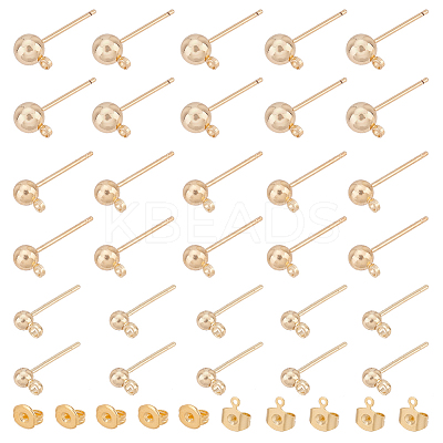 38Pcs 3 Size Brass Ball Stud Earring Post KK-AR0003-02-1