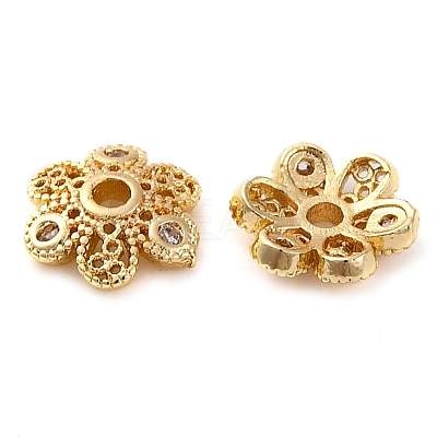 Brass Micro Pave Clear Cubic Zirconia Bead Caps KK-Z089-03G-1