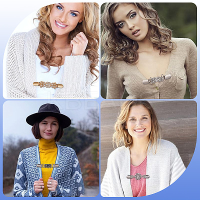 4Pcs 4 Styles Rectangle Zinc Alloy & Iron & Rhinestone Cardigan Clips AJEW-GF0010-43-1