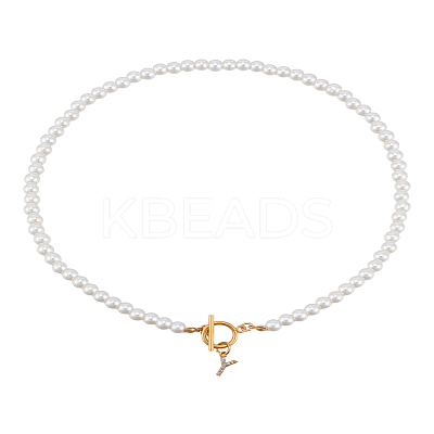 1Pc Brass Clear Cubic Zirconia Letter Pendant Necklaces NJEW-LP0001-32Y-1