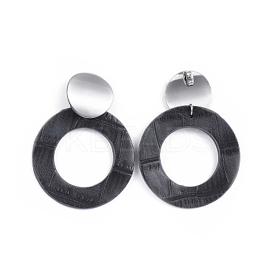 PU Leather Dangle Stud Earrings EJEW-JE03294-01-1